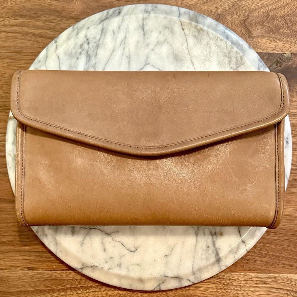 NEW! Vintage 1980s 80s Coach Putty Brown 9810 Envelope Clutch Purse‎ Brass RARE!